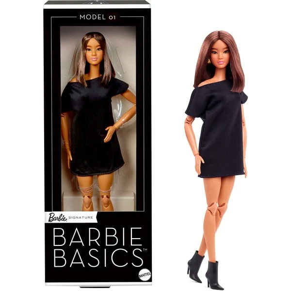 Mattel Barbie Basics Model 01 Mit Brünettem Haar In Schwarzem Kleid Und Spitzen Schuhen, Puppe
