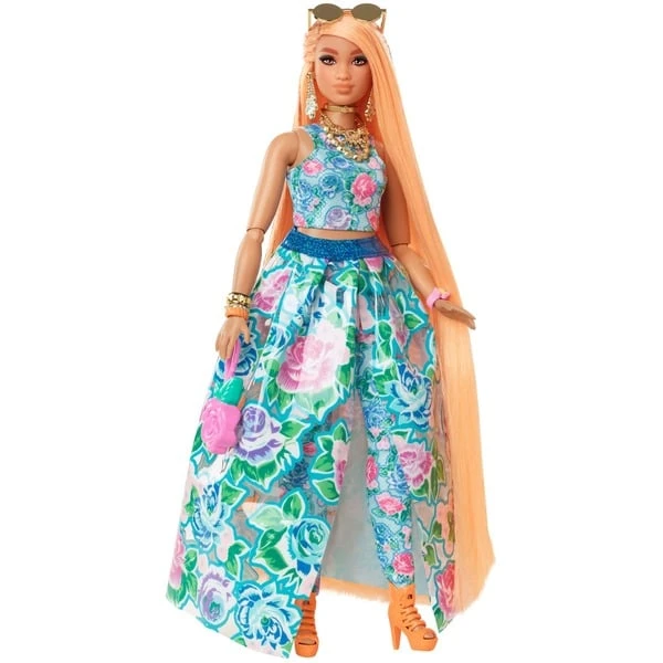 Mattel Barbie Extra Fancy Puppe Im Blauen Kleid Mit Blumenmuster 3 Mattel Barbie Extra Fancy Puppe Im Blauen Kleid Mit Blumenmuster