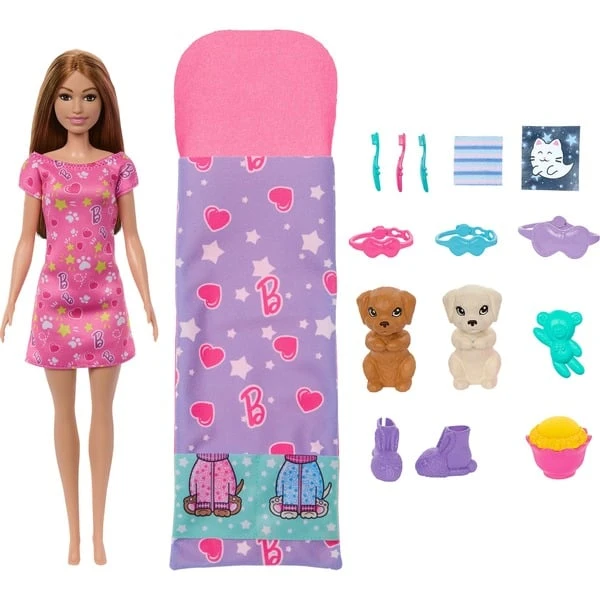 Mattel Barbie-Puppe Und Welpen-Pyjama-Party-Spielset Mit 2 Spielzeughunden (mehr Als 10 Zubehörteile, Farbwechsel) 3 Mattel Barbie-Puppe Und Welpen-Pyjama-Party-Spielset Mit 2 Spielzeughunden (mehr Als 10 Zubehörteile, Farbwechsel)