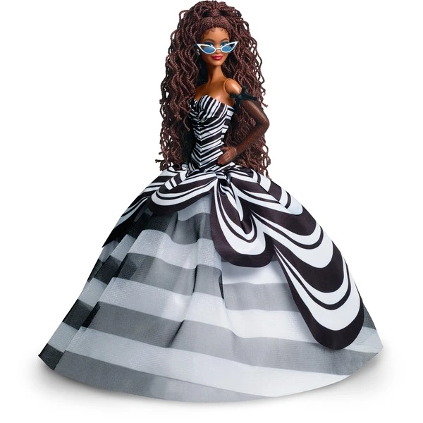 Mattel Barbie Signature Sammelpuppe Zum 65. Jubiläum (mit Braunen Haaren Und Schwarz-weißer Robe) 5 Mattel Barbie Signature Sammelpuppe Zum 65. Jubiläum (mit Braunen Haaren Und Schwarz-weißer Robe) – Bild 3