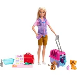 Mattel Barbie-Tierrettungsspielset Mit Blonder Puppe, 2 Tierfiguren Und Zubehör