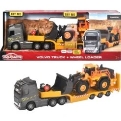 Majorette Simba Volvo Truck FH-16 Mit Auflieger Und Radlader, Spielfahrzeug (orange/grau, Mit Licht Und Sound)