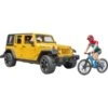 Bruder Jeep Wrangler Rubicon Unlimited, Modellfahrzeug (gelb/schwarz, Inkl. Mountainbike Und Radfahrer)