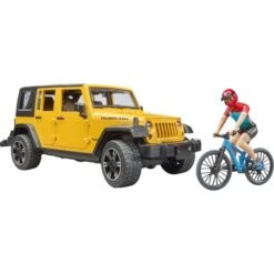 Bruder Jeep Wrangler Rubicon Unlimited, Modellfahrzeug (gelb/schwarz, Inkl. Mountainbike Und Radfahrer)